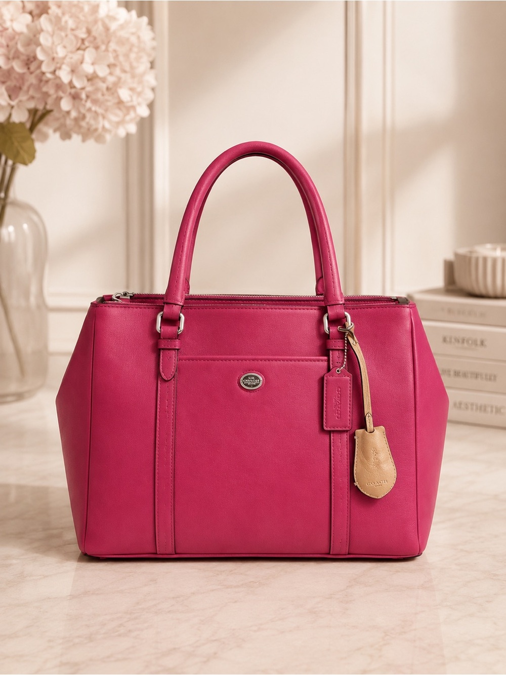 Coach Pink Leather shoulder bag Silver Hardware Structured tote - Picture 1 of 11